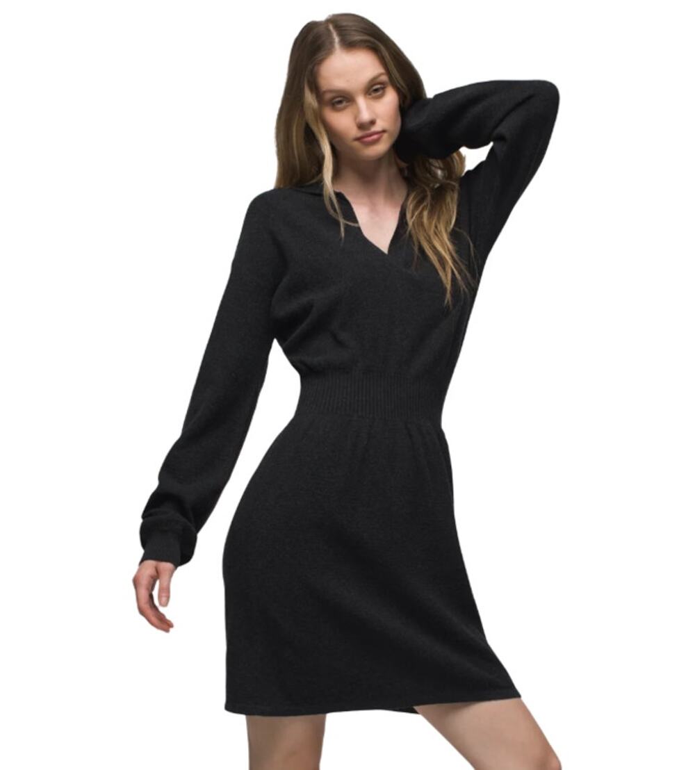 Prana Milani V-Neck Dress Sweater Black Gray Small